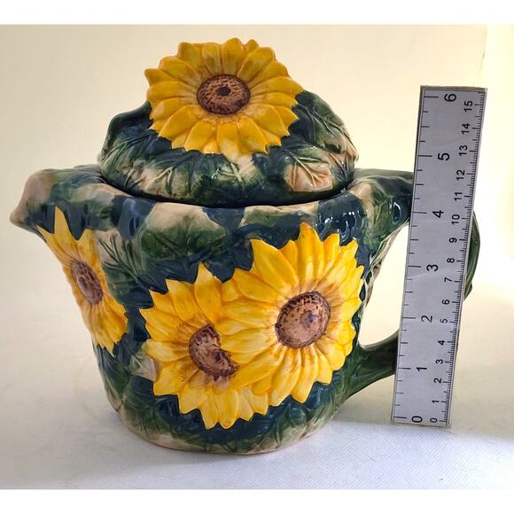TEAPOT/WORLD BAZAAR-Sunflowers-Green-Floral-Garden-Holds 3 Cups - Picture 9 of 10
